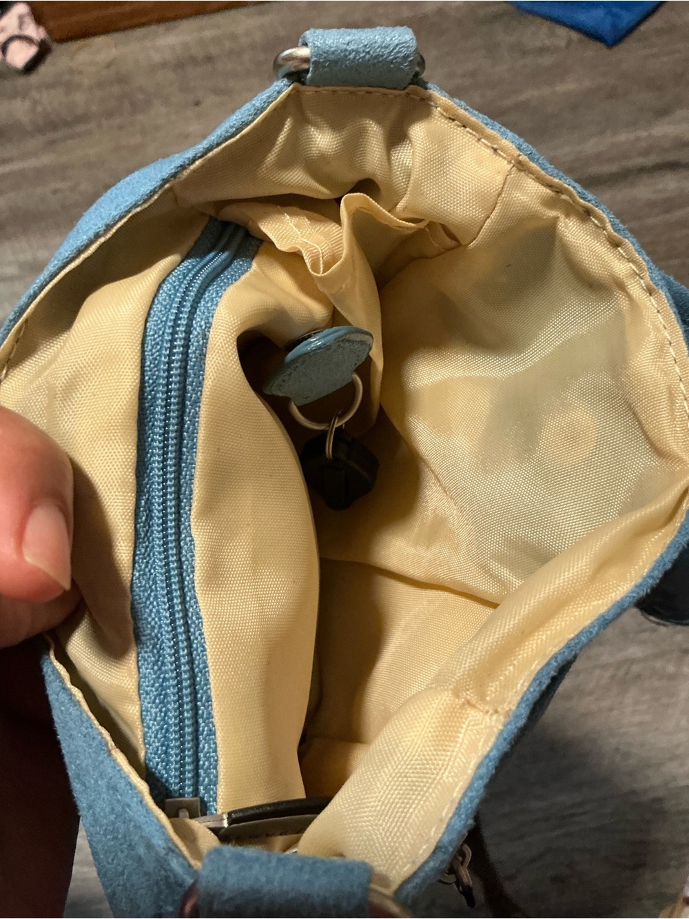 Travelon Light Blue Crossbody Bag with Brown Strap - Picture 4 of 5